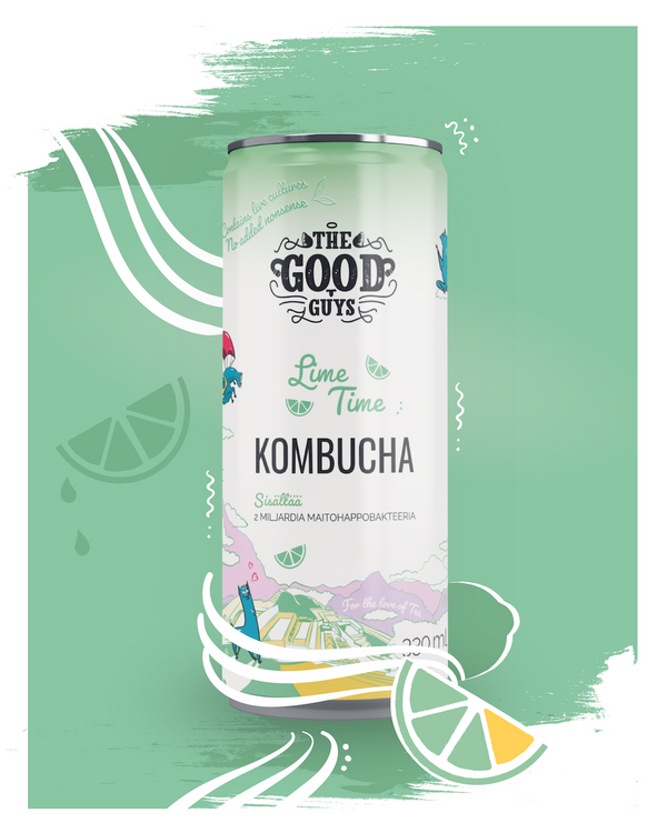 Lime Time Kombucha, 6 x 330 ml tölkki, luomu